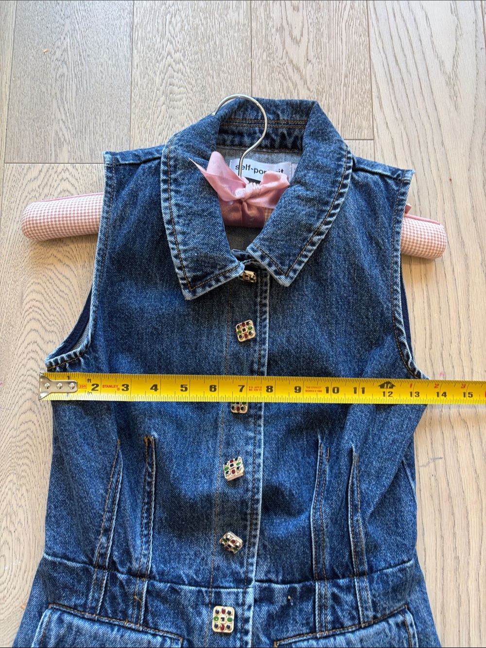 Self-Portrait Blue Denim Sleeveless Vest and Pleated Skirt Set Size 4 - Picture 6 of 10